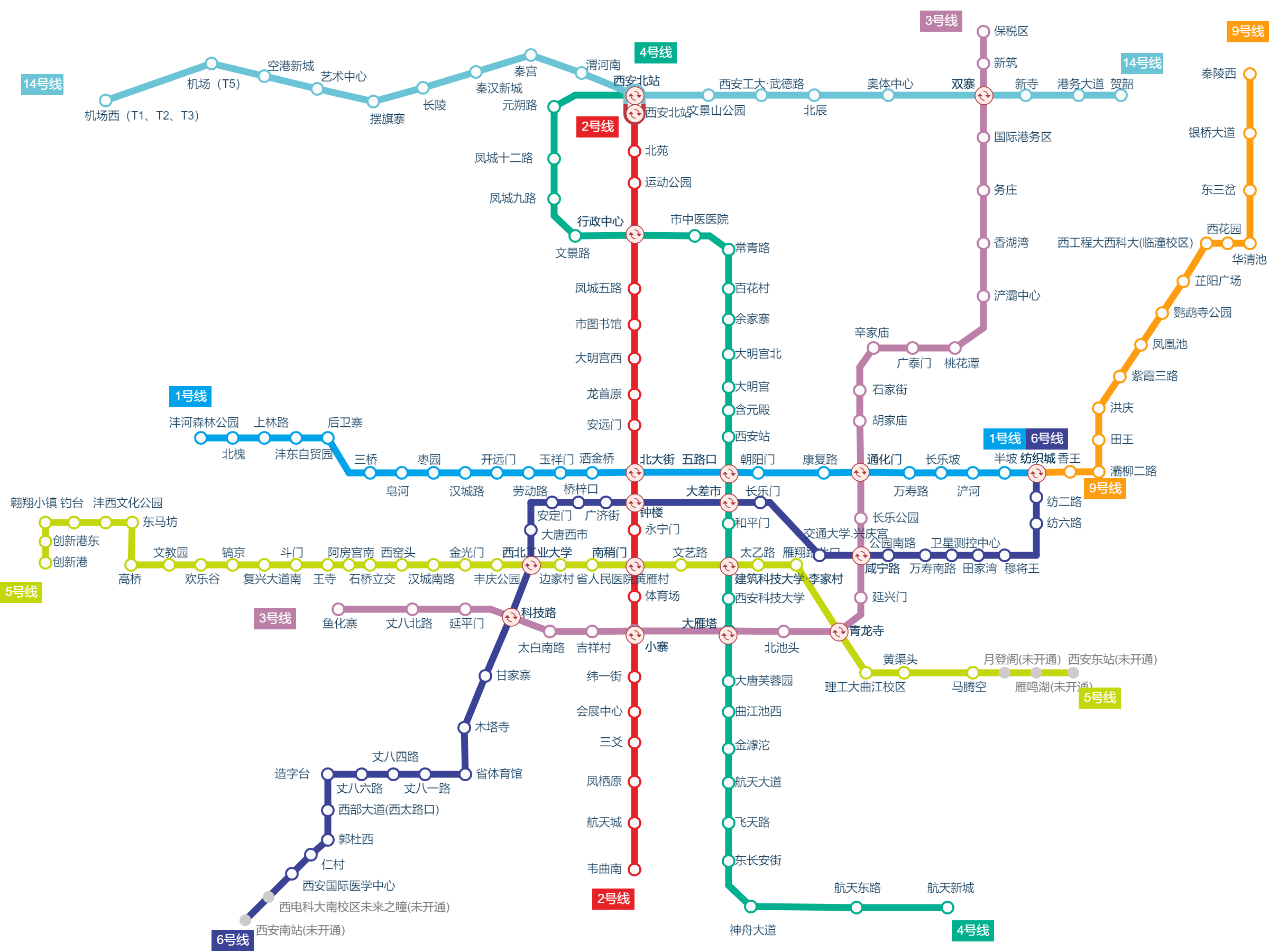 西安地铁线路图最新版，西安地铁线路示意图 