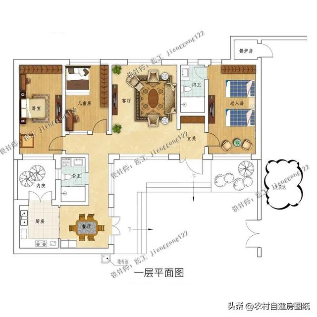 自建一层别墅户型图大全集（3款适合建在农村的一层别墅）(2)